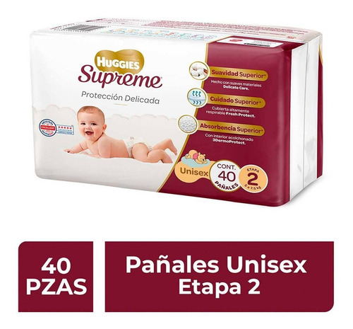 Pañales Desechables Huggies Supreme Etapa 2 Unisex 40pzs