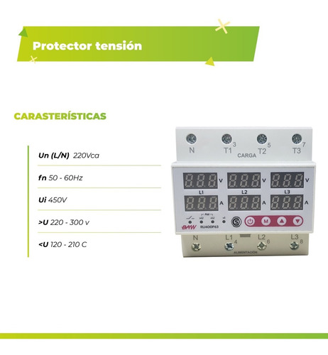 Imagen 4 de 8 de Protector Tensión Trifásico 63a Plus Voltamperometr Cuotas