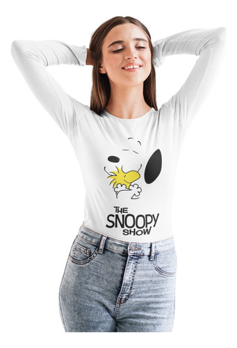 Polera Larga Snoopy Charlie Brown Show Estampada Algodon