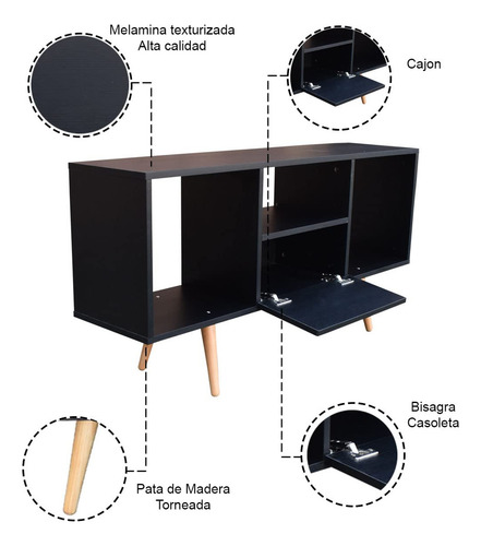 Hogare, Mueble Para Tv 60, Centro De Entretenimiento Mónaco, Diseño Moderno, Amplios Espacios, 1 Puerta, Resistente, Elaborado En Melamina Texturizada, Fácil Armado, Color Negro