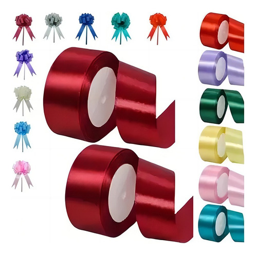 Moños Satinado Liston Navideño Colores 4cm 5 Rollos 220m