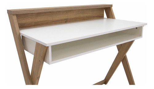 Escritorio Diseño Crux Con Dos Estantes Elegante Home Office Roble Miel / Blanco