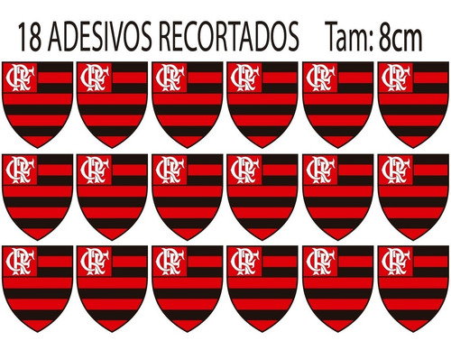 Cartela 18 Adesivos 8cm Vinil  Escudo Flamengo Futebol