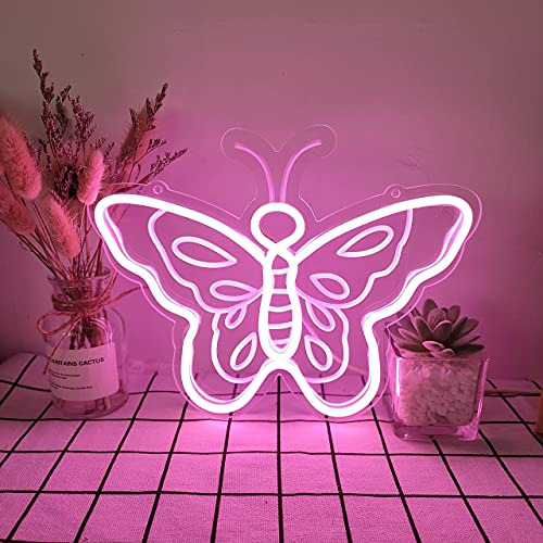 Letrero De Neón Led Diseño De Mariposa Rosa Decoraciã...