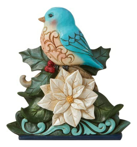  Figurilla Festiva Pájaro Azul Con Flor De Nochebuena 