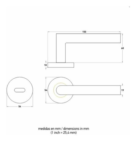 Imagen 6 de 8 de Manija Picaporte Acero Inoxidable Negro Recta Con Bocallaves
