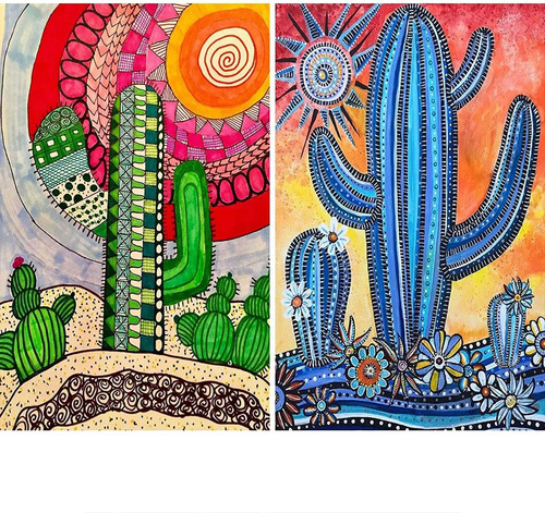 Juego De 2 Kits De Pintura Con Diamantes 5d Cactus 40x30cm