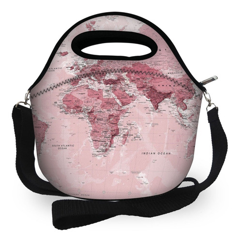 Lancheira Escolar Bolsa Térmica Mapa Rosa