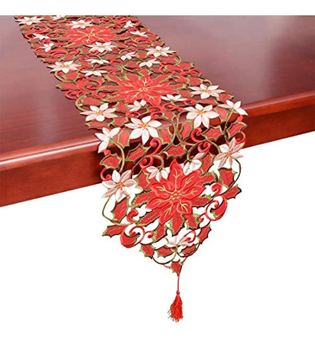 Caminos De Mesa O Manteles Bordados De Poinsettia Para Navid