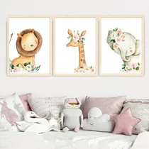 Comprar Set X3 Cuadros Infantiles Safari Animales Completos 33x43 Cm