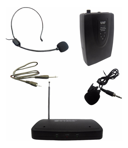 Kit Microfone Sem Fio Auricular Head Set Wireless Lapela