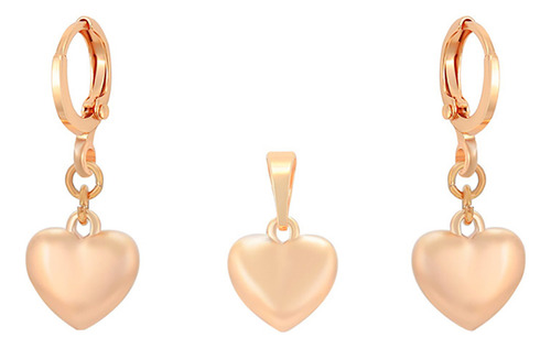 Collar Y Aretes Colgantes Corazón Amor Oro 18k Lam