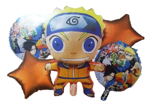 Kit 5 Globos Metálicos Naruto Shippuden Toda Ocasión Fiesta