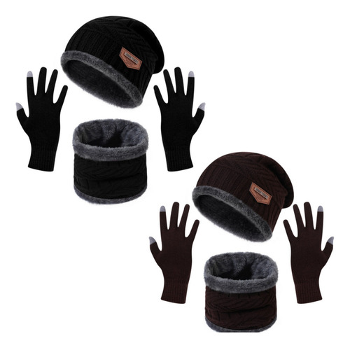 Juego De 2 Sombreros, Bufandas Y Guantes De Punto Unisex