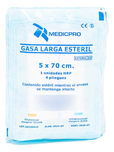 Gasa Estéril C/hilo Radiopaco 5x70cm. P10u.