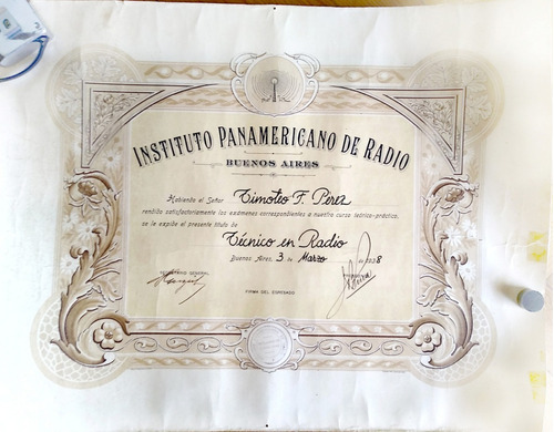 Diploma Del Instituto Panamericano De Radio - 1938
