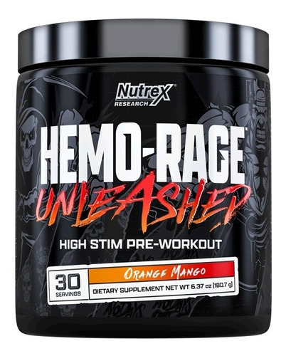 Nutrex Hemo Rage Unleashed, 30 porção, antes do treino, sabor de laranja e manga