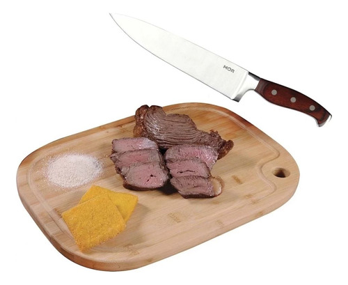 Kit Faca Para Churrasco Mor + Tabua De Carne Oval