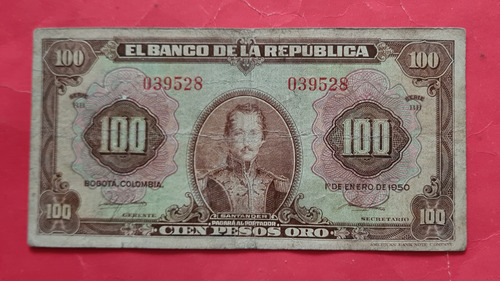 Billete 100 Pesos 1950 Colombia.