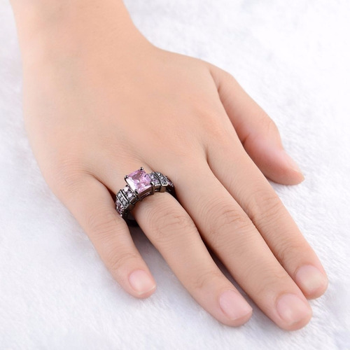 Anillo Acero Negro Purpura Enchapado Circon Piedras Blanco