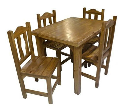 Juego De Comedor Madera Maciza Mesa Y 4 Sillas Lustradas