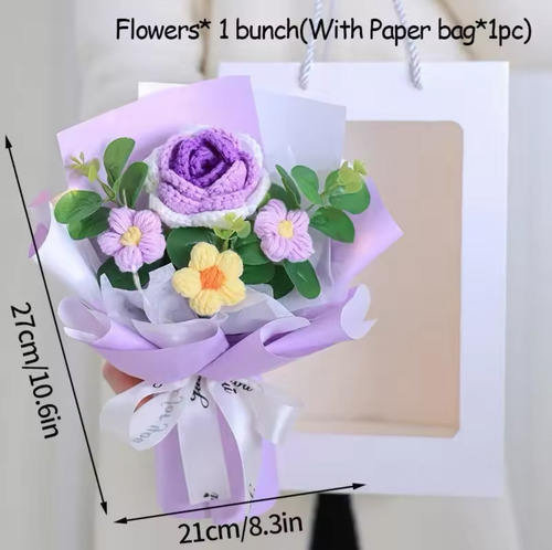 Lote 6 Ramos Flores Crochet Tejido Con Luz Led+bolsa Regalo
