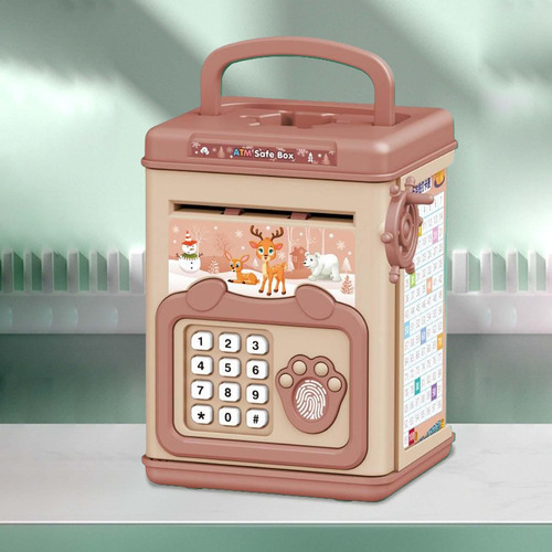 Cofrinho Infantil Auto Scroll Senha Digital Coin Bank Marrom