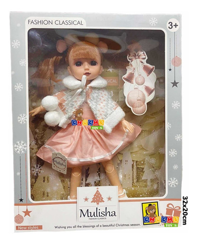 Muñeca Mulisha Articulada Vestido Navidad