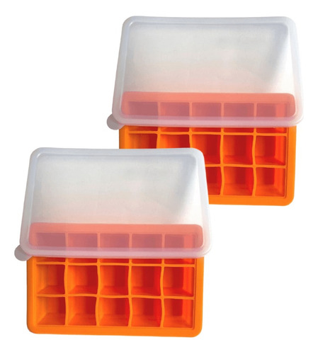 Set De 2 Cubetas De Silicona 15 Cavidades Kioxx Naranja