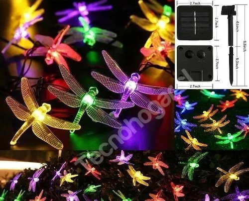 Imagen 1 de 5 de Guirnalda Solar Libelula Grande Led Exterior E Interior