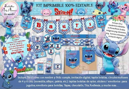 Kit Imprimible Candy Bar Stitch 100% Editable