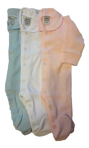 Imagen 2 de 4 de Enterito Bebe Interlock Desagujado Con Cuello 100% Algodon