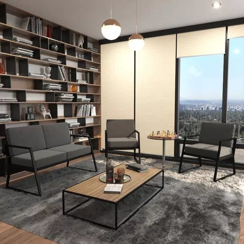 Set Com 4 Cadeiras Poltrona Estilo Industrial Estofado Suede Cor Cinza Estrutura Em Ferro Preto