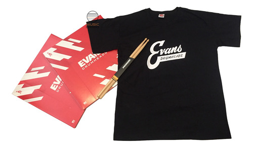 Imagem 2 de 8 de Kit Evans Pele 14 Hd Dry +resposta+ Camiseta + Baqueta Tx5aw