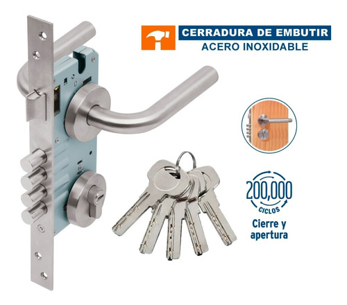 Imagen 1 de 5 de Cerradura Embutir Acero Inox Entrada Principal Hermex 43015