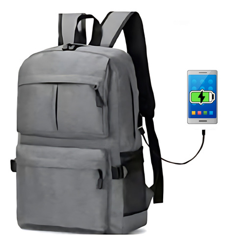 Mochila Porta Notebook Reforzada Urbana Usb Unisex Premium Color Gris Diseño de la tela Jaspeado