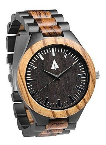 Treehut Hombres Zebrawood Madera Negro Acero Inoxidable Relo