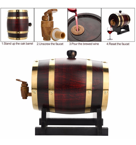 Barril de vino de roble hecho a mano barril de vino de madera para vino fino tequila y ron puerto whisky brandy madera de roble vintage 3 L cerveza 