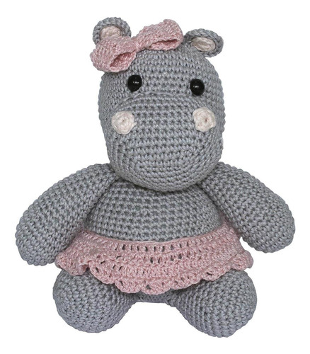 Hipopótamo Lola De Laçinho Rosa Amigurumi Crochê Quarto Bebê