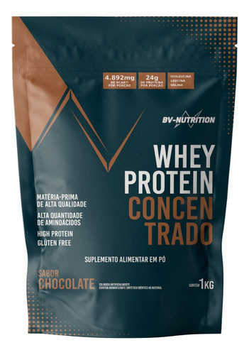 Whey Protein Concentrado 1kg - 24g De Proteína Por Dose Sabor Chocolate