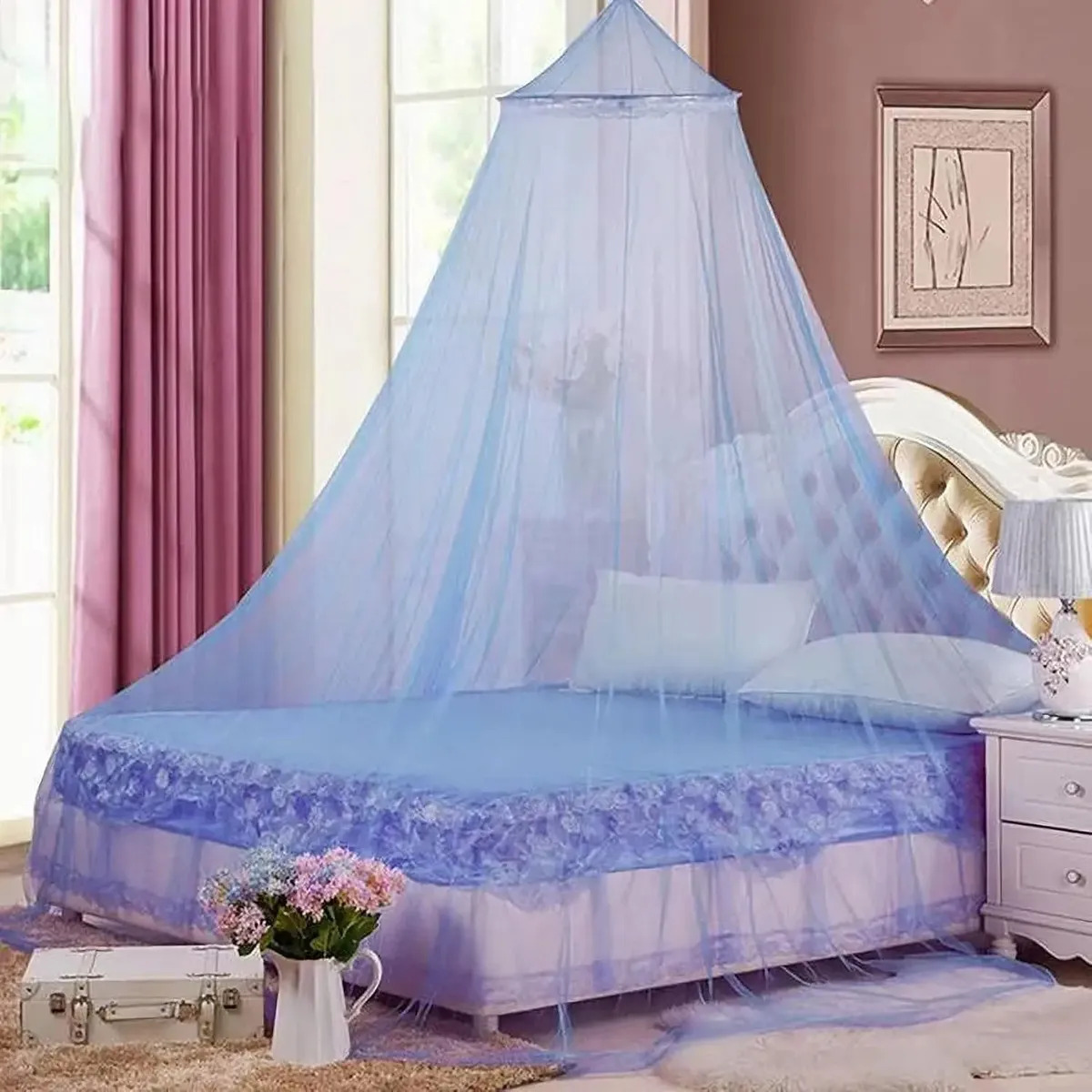 Pabellón Mosquitero Para Cama King Size Cuatro Esquin Color BLUE