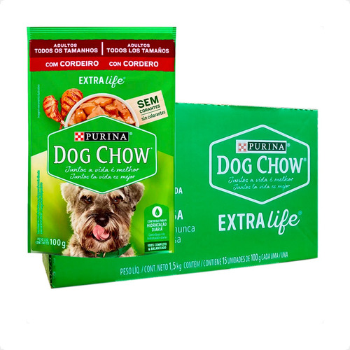 15 Ração Úmida Dog Chow Sabor Cordeiro P/ Cães Adultos 100g