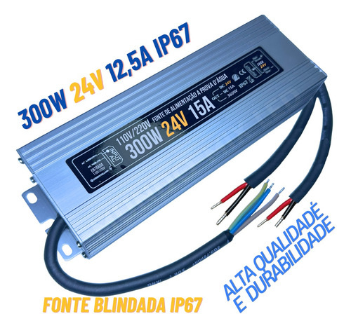 Fonte Blindada A Prova Dágua 300w 24v 12,5a Ip67 Led 24volts