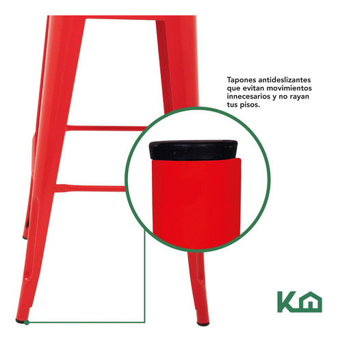 Set De 2 Sillas Banco Alto Con Respaldo Tipo Tolix Vintage Hogar Color Rojo KingsHouse