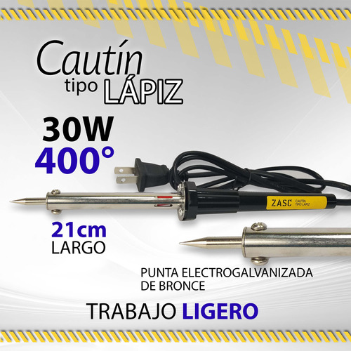 Cautin Tipo Lapiz De 30w/110v Mango Negro Zasc / 09217