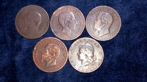 Monedas Cobres Diversos. 30 Mm. Siglo Xix. Lote 5 Uni (Usado)