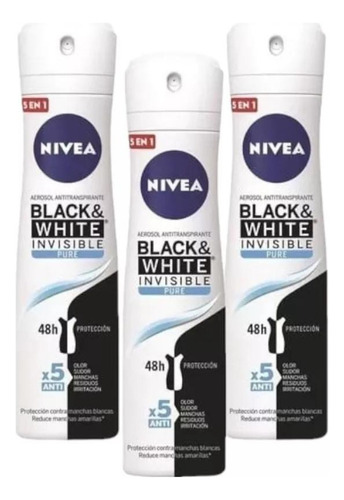 Pack X3 Desodorante Nivea Black & White Invisible Pure