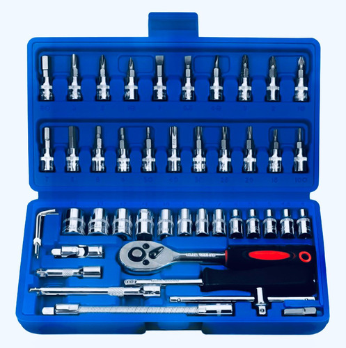 Herramientas Kit Dados Llave Trinquete 46 Piezas Paq Azul