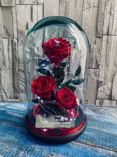 Rosa Eterna 3 Flores Con Luz Y Placa Gratis 35 Cm