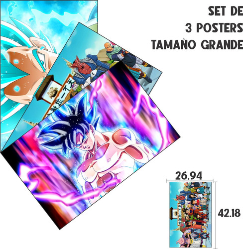 Poster Gr Set 3 Pzas De Dragon Ball Anime Goku Vegeta Decora